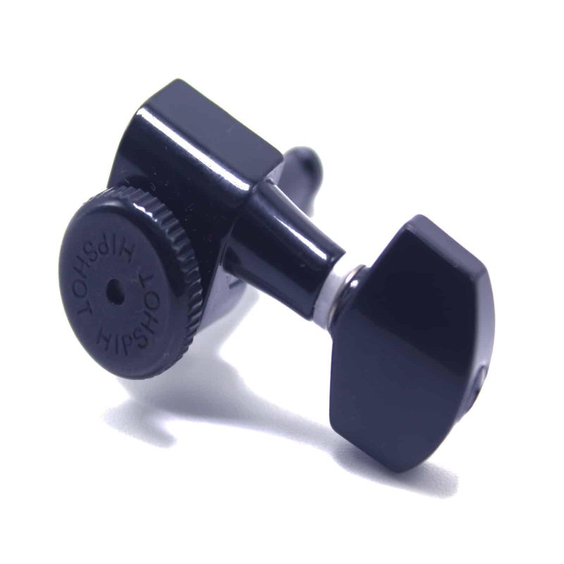 Hipshot Grip-Lock Vintage 6 Inline Bass Side Staggered Closed 8.5mm Tuners with Universal Mounting Plate, Black - Image 2
